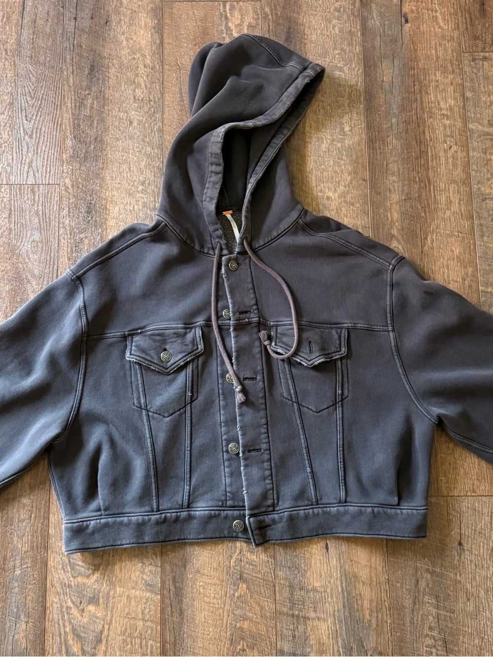 Free People Charcoal Gray Hooded Cropped Jacket